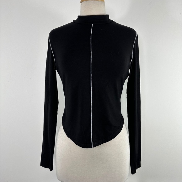 Reformation Stacey Knit Top Crop Mock Neck Women's Sz M Black White Sitches - Picture 4 of 15
